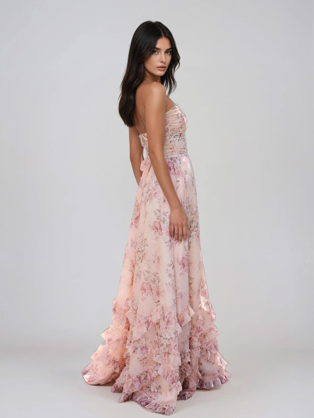 Fentho | Plunge Neck Floral Maxi Dress