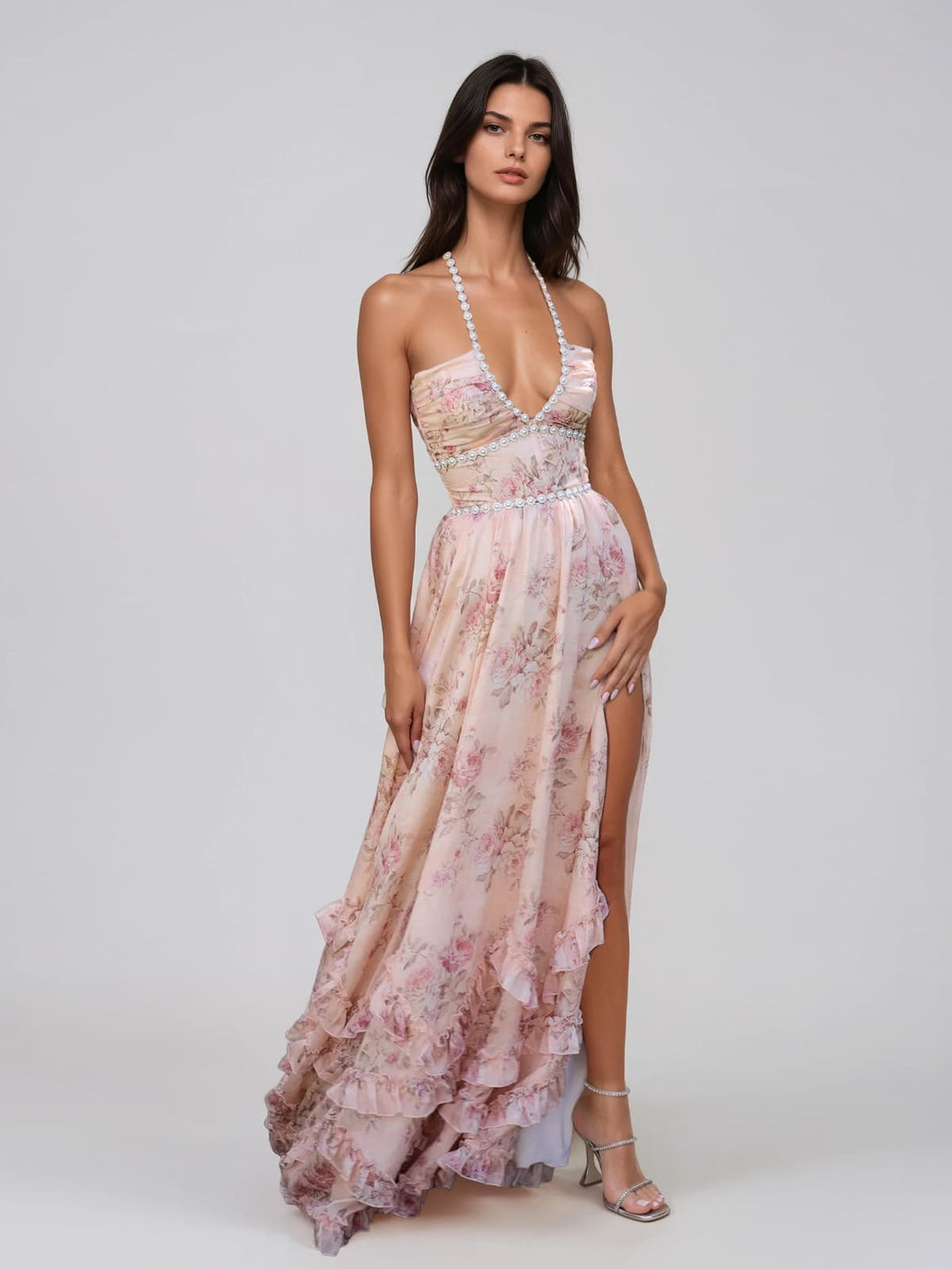 Fentho | Plunge Neck Floral Maxi Dress