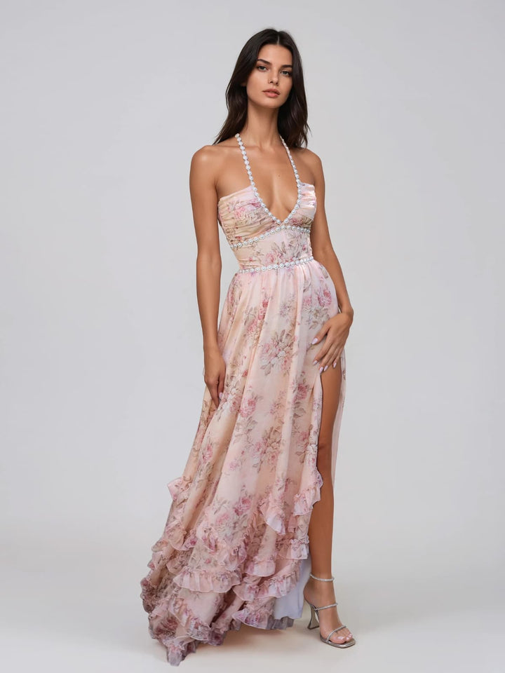 Fentho | Plunge Neck Floral Maxi Dress