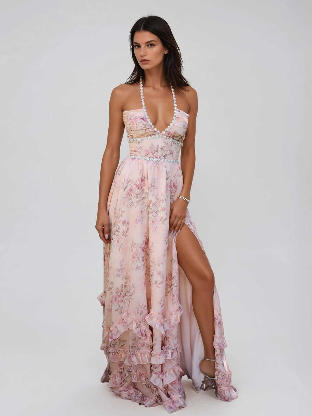 Fentho | Plunge Neck Floral Maxi Dress