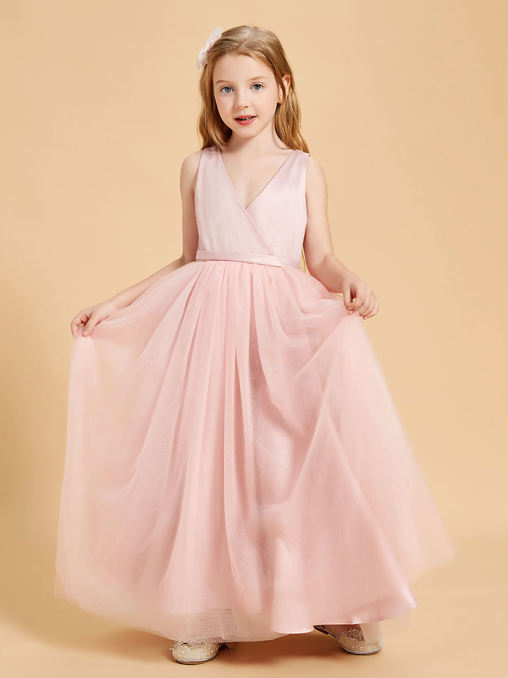 Tulle Junior Bridesmaid Dresses Satin Top Glamourous Bowknot Dusty Rose