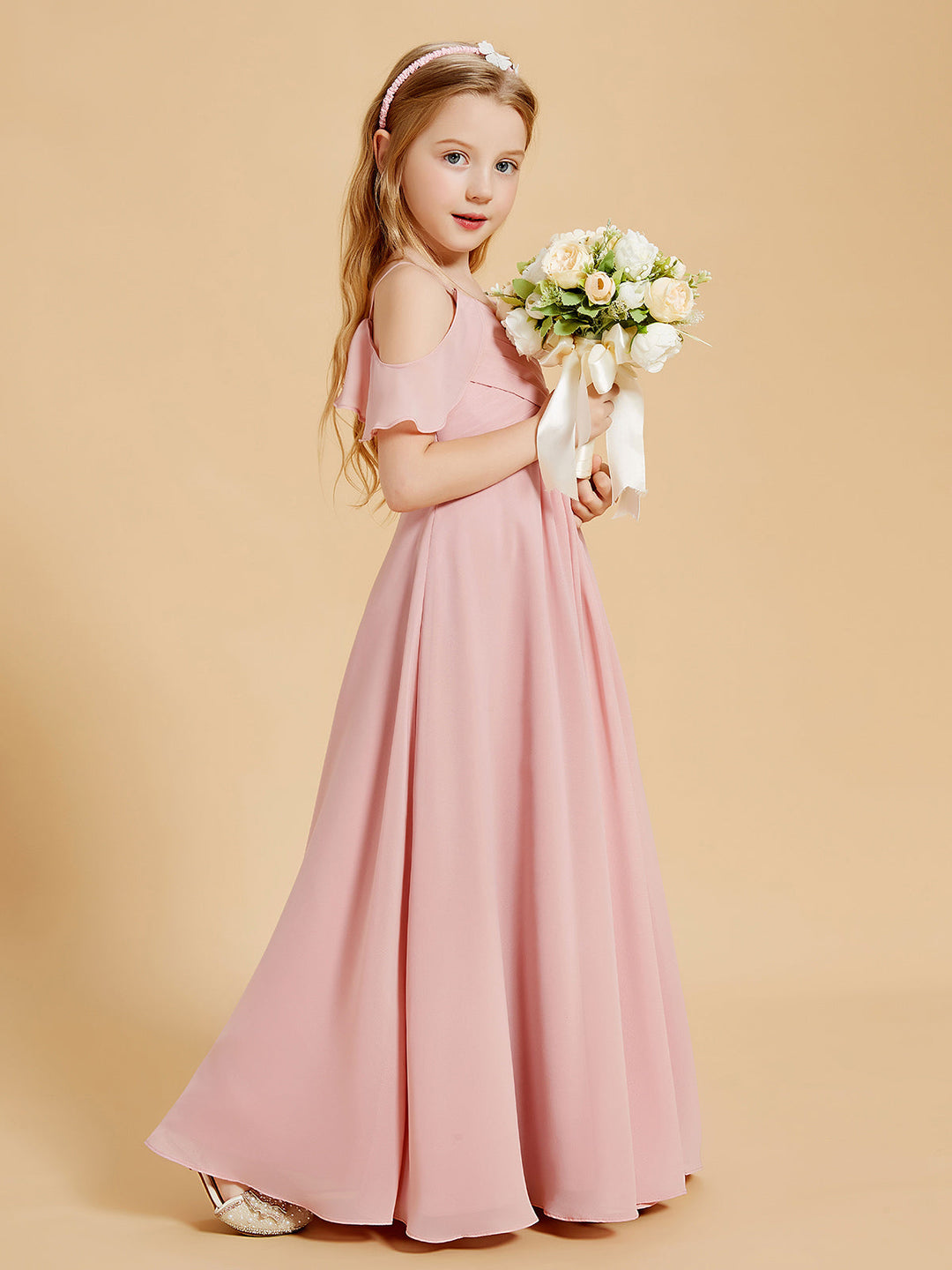 Off the Shoulder Bridesmaid Dresses for Juniors Dusty Rose