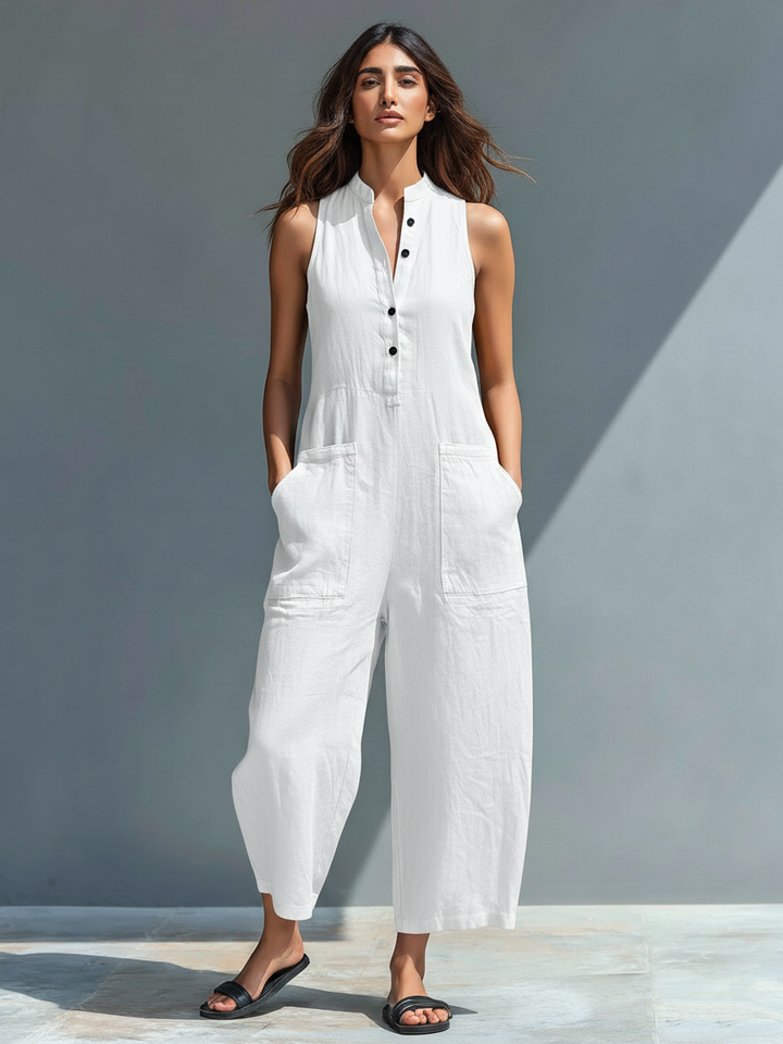 LUMA | Women's Linen Blend Sleeveless Jumpsuit