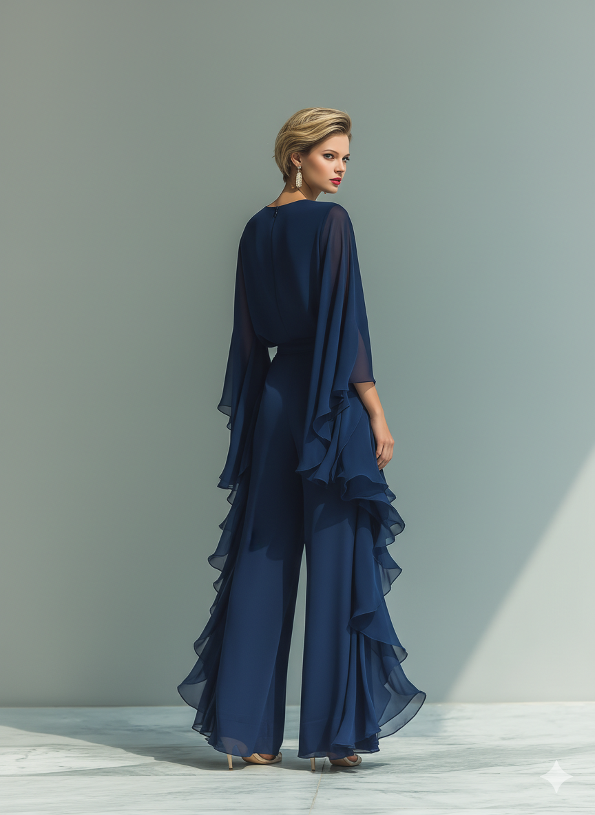FLORA | Women's Navy Chiffon Two-Piece Set