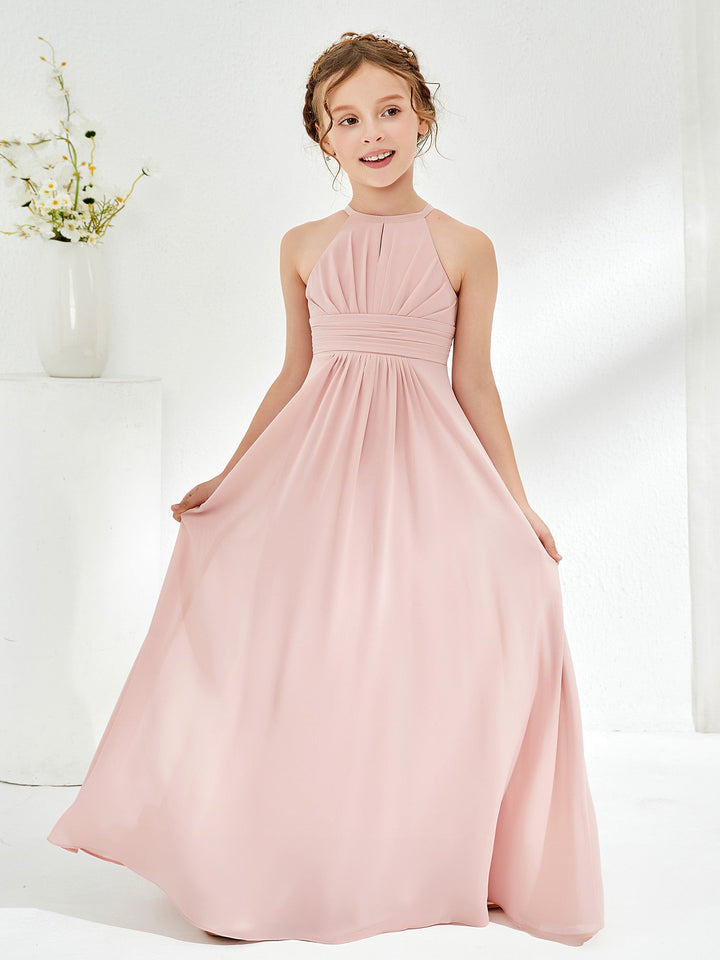 Simple Halter A-line Chiffon Junior Bridesmaid Dress Dusty Rose