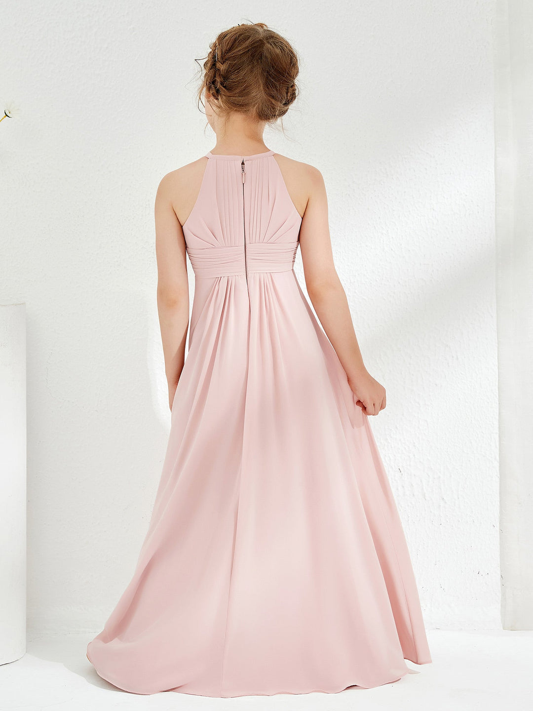 Simple Halter A-line Chiffon Junior Bridesmaid Dress Dusty Rose