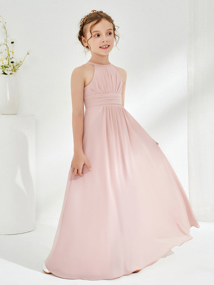 Simple Halter A-line Chiffon Junior Bridesmaid Dress Dusty Rose