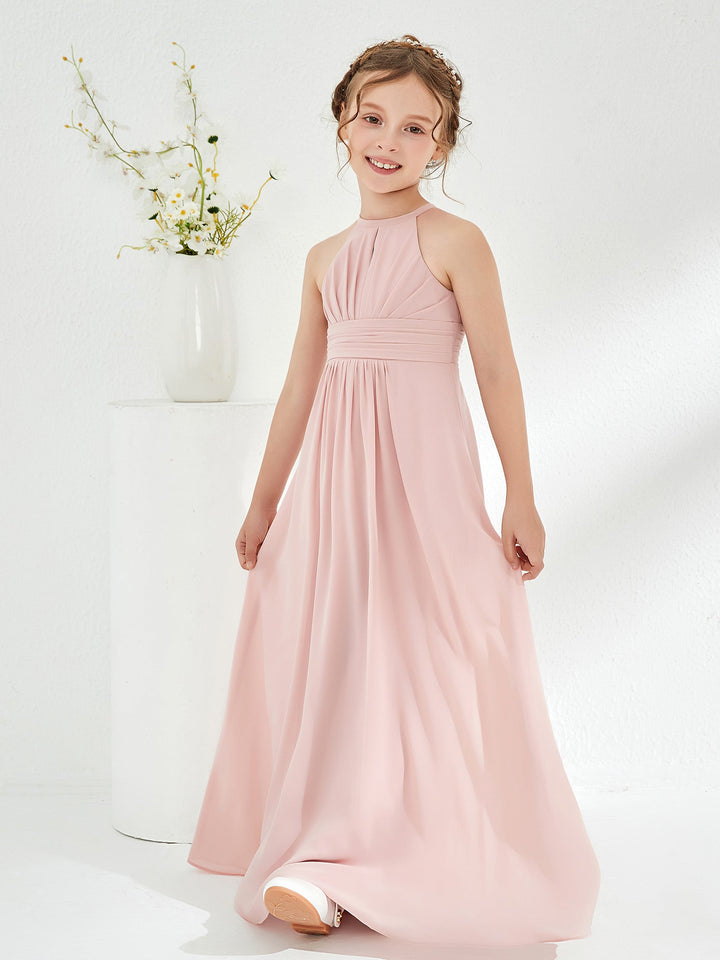 Simple Halter A-line Chiffon Junior Bridesmaid Dress Dusty Rose
