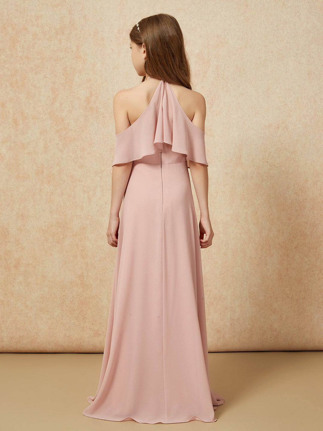 Simple Halter Floor-length Junior Bridesmaid Dress Dusty Rose