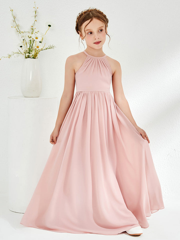 A-line Sleeveless Chiffon Long Junior Bridesmaid Dress Dusty Rose
