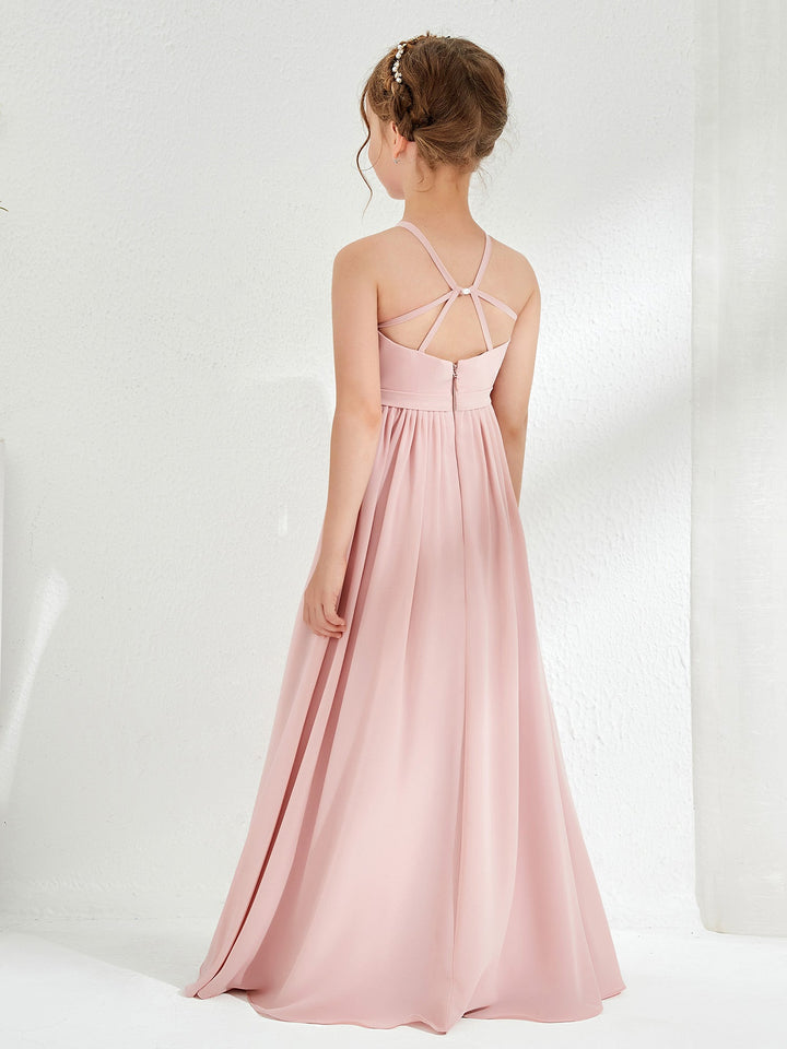 A-line Sleeveless Chiffon Long Junior Bridesmaid Dress Dusty Rose
