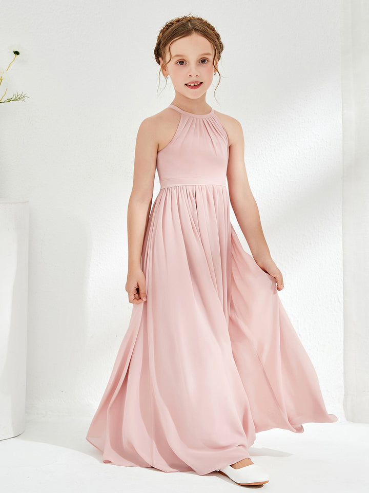 A-line Sleeveless Chiffon Long Junior Bridesmaid Dress Dusty Rose