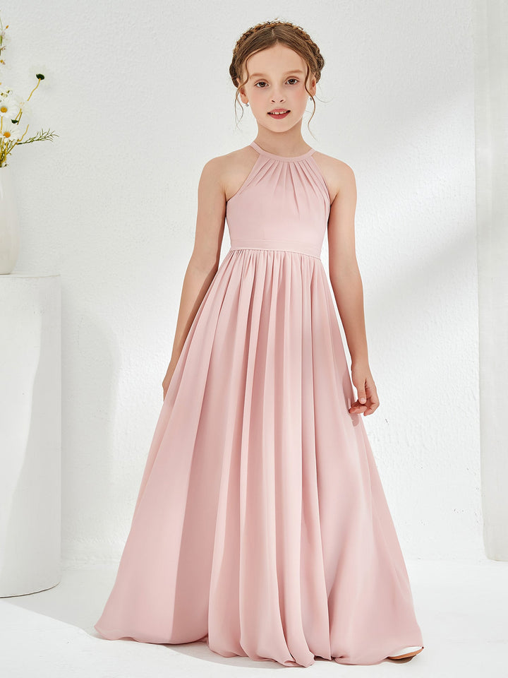 A-line Sleeveless Chiffon Long Junior Bridesmaid Dress Dusty Rose