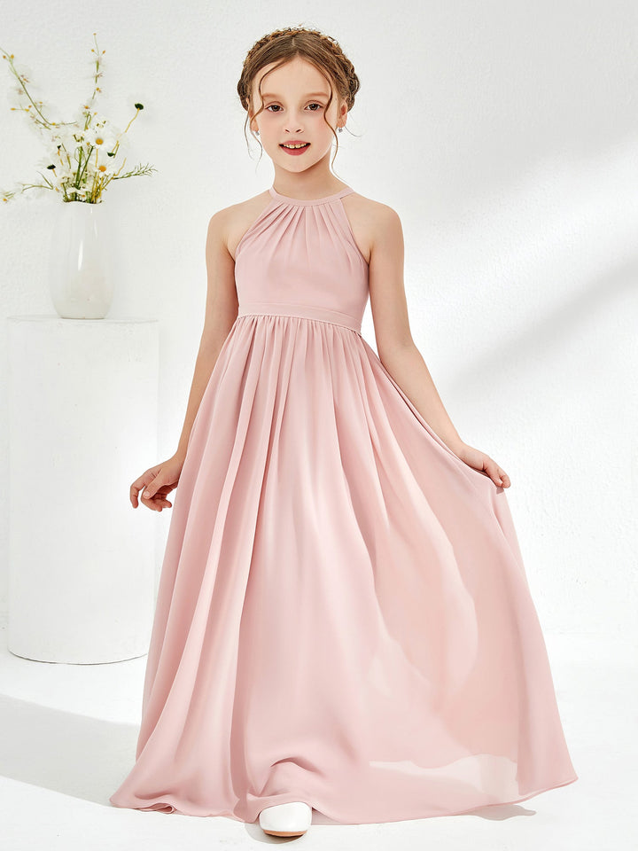 A-line Sleeveless Chiffon Long Junior Bridesmaid Dress Dusty Rose