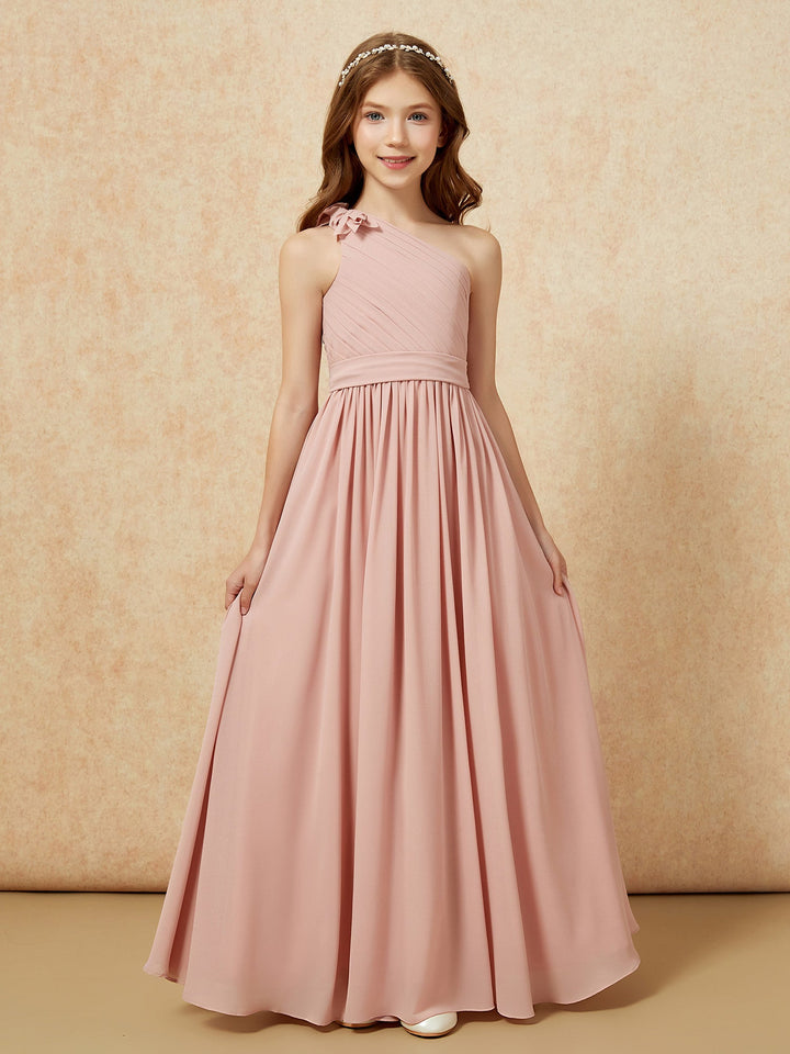 One Shoulder Long Junior Bridesmaid Dress With Slit Dusty Rose