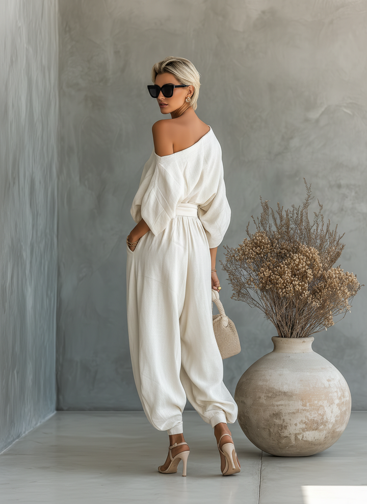 LUNA | Women's Off-White Linen Two-Piece Set