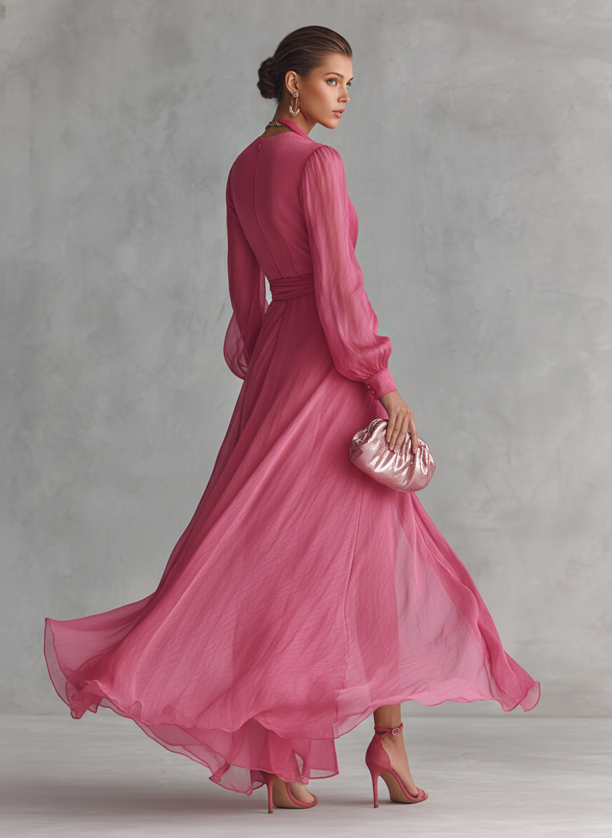 CELESTE | Women's Chiffon V-Neck Maxi Dress