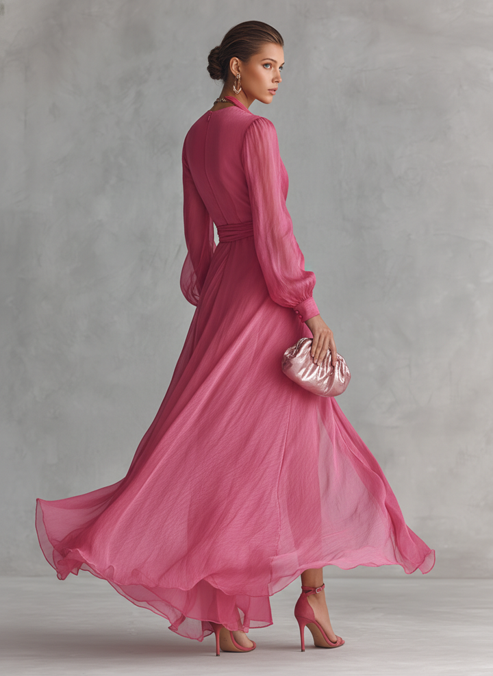 CELESTE | Women's Chiffon V-Neck Maxi Dress