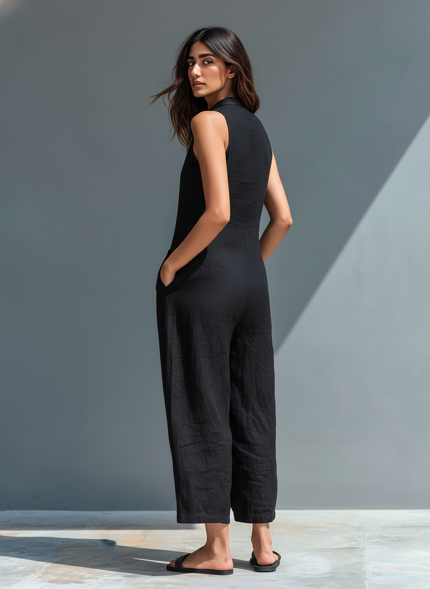 LUMA | Women's Linen Blend Sleeveless Jumpsuit
