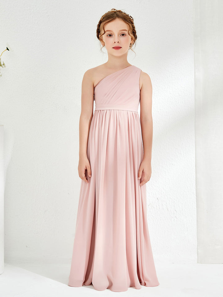 One Shoulder Pleated Chiffon Junior Bridesmaid Dress Dusty Rose