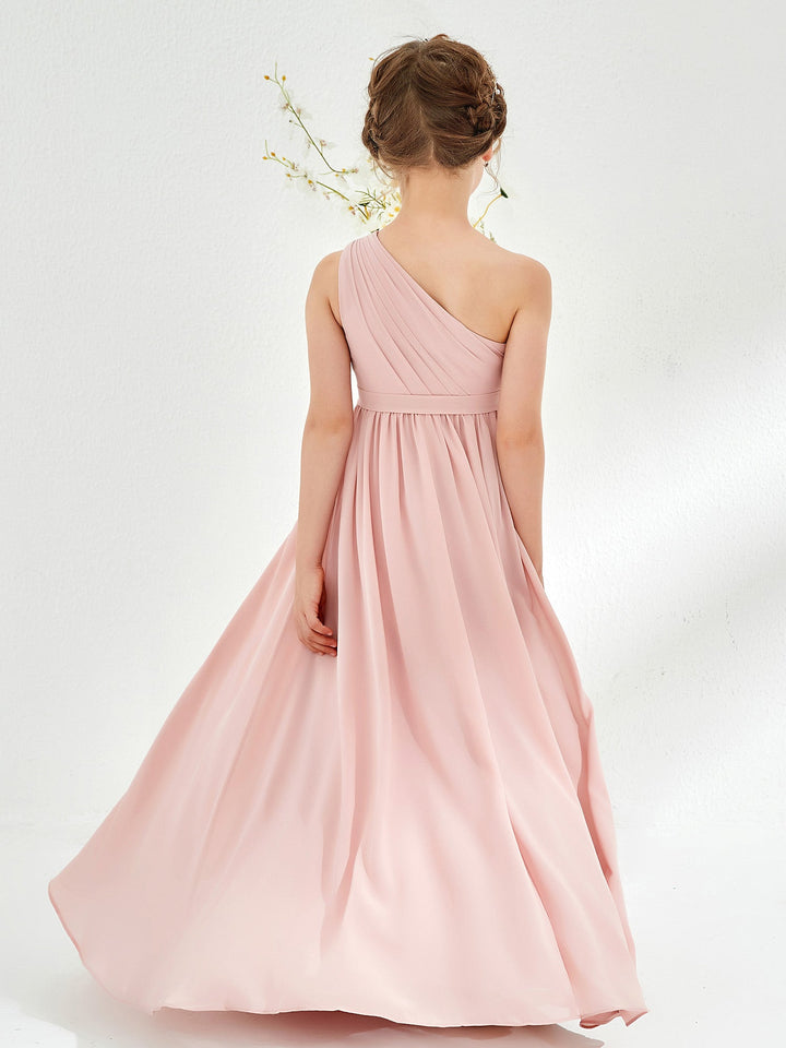 One Shoulder Pleated Chiffon Junior Bridesmaid Dress Dusty Rose