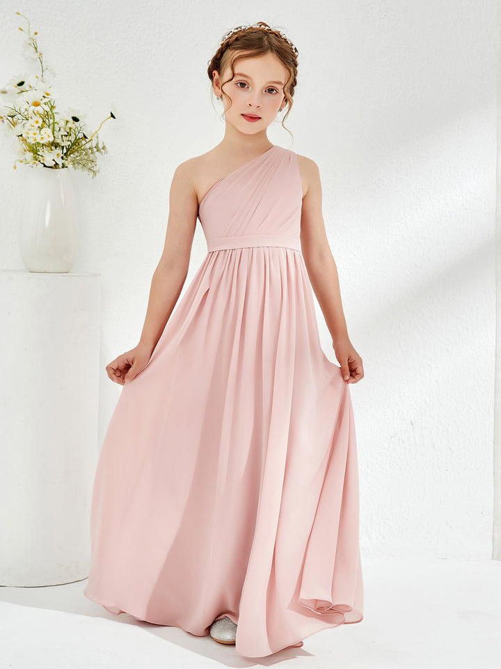 One Shoulder Pleated Chiffon Junior Bridesmaid Dress Dusty Rose