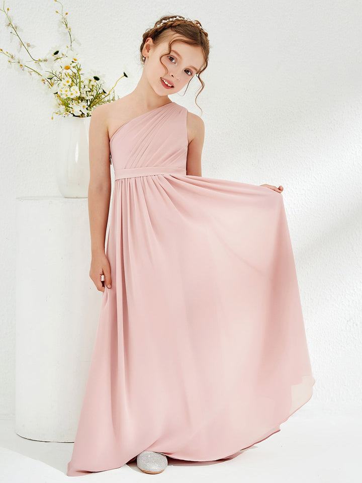 One Shoulder Pleated Chiffon Junior Bridesmaid Dress Dusty Rose