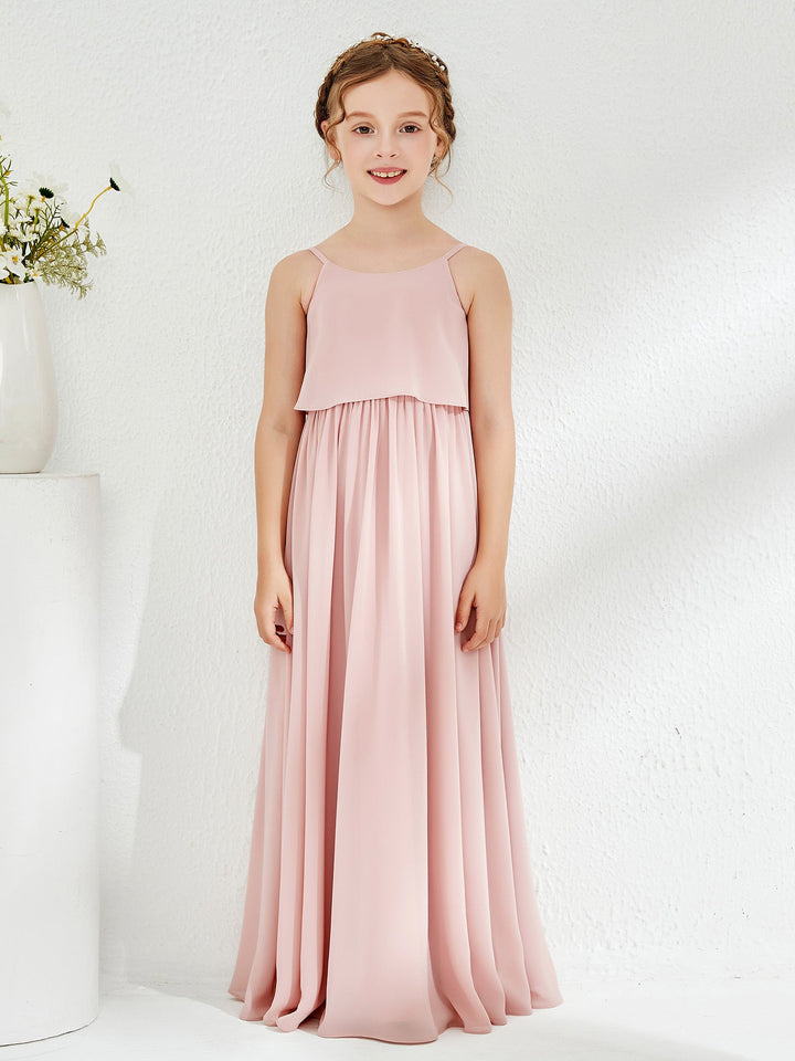 Scoop Sleeveless A-line Long Junior Bridesmaid Dress Dusty Rose