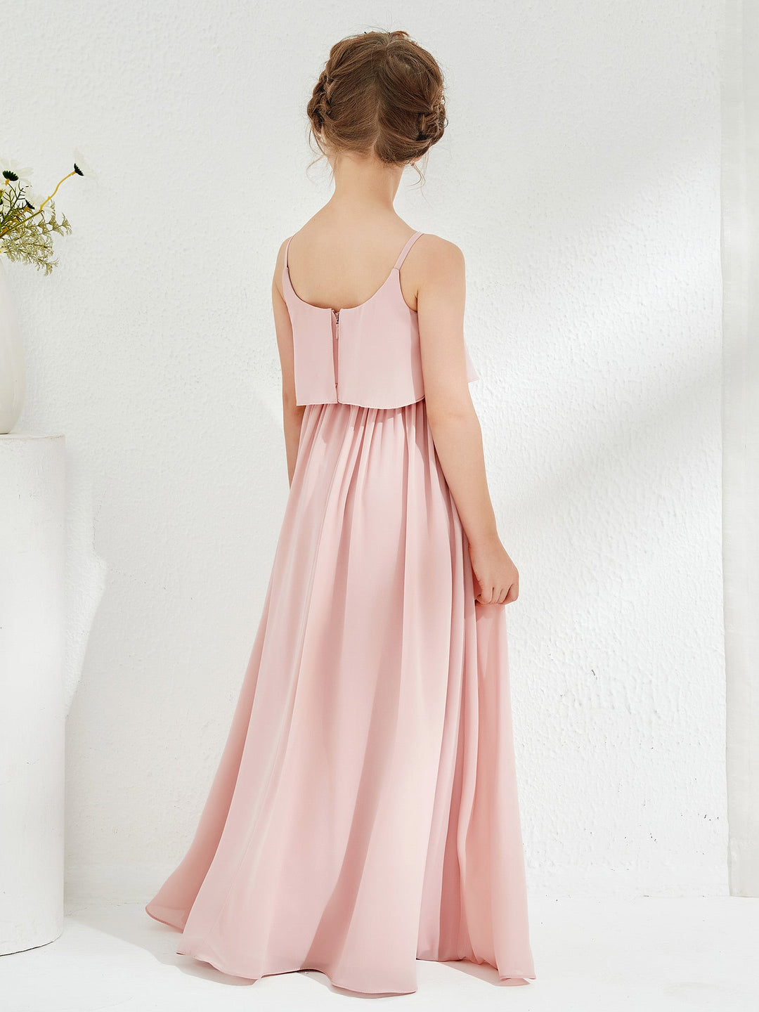 Scoop Sleeveless A-line Long Junior Bridesmaid Dress Dusty Rose