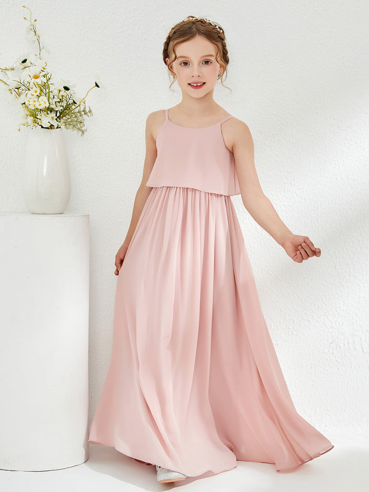 Scoop Sleeveless A-line Long Junior Bridesmaid Dress Dusty Rose