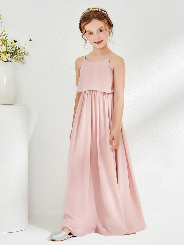 Scoop Sleeveless A-line Long Junior Bridesmaid Dress Dusty Rose