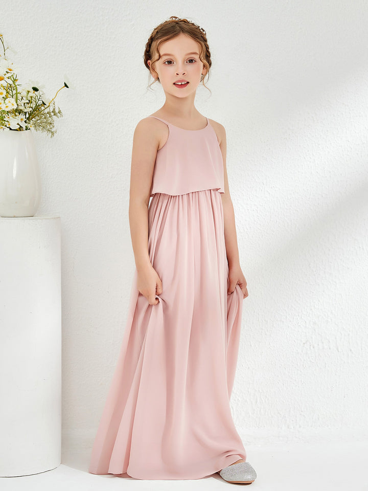 Scoop Sleeveless A-line Long Junior Bridesmaid Dress Dusty Rose