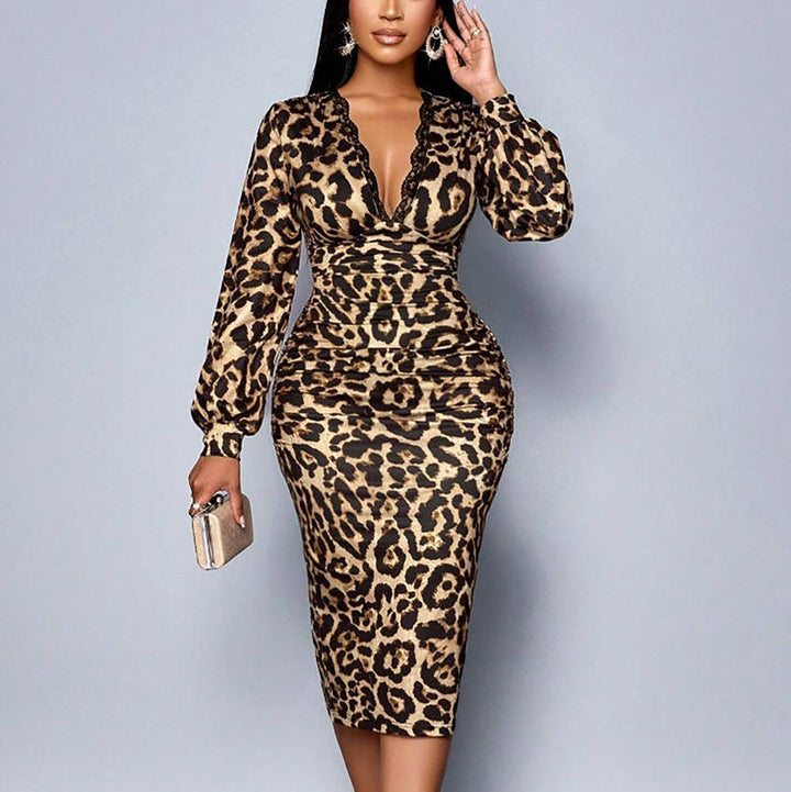 LEOPARA™ | LEOPARD V-NECK MAXI DRESS