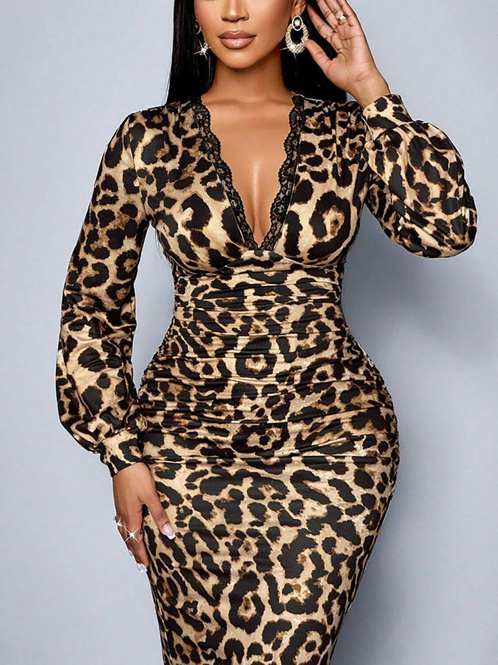 LEOPARA™ | LEOPARD V-NECK MAXI DRESS