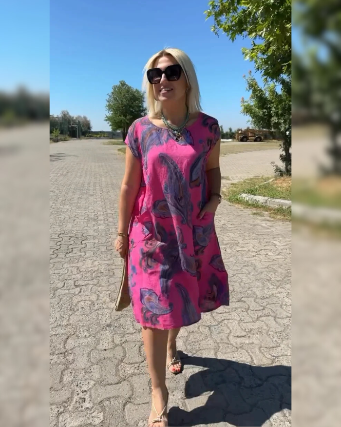 Hazal - Dress with round neck and beautiful print