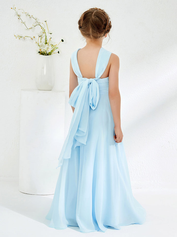 A-line Halter Neckline Sleeveless Junior Bridesmaid Dresses Sky Blue