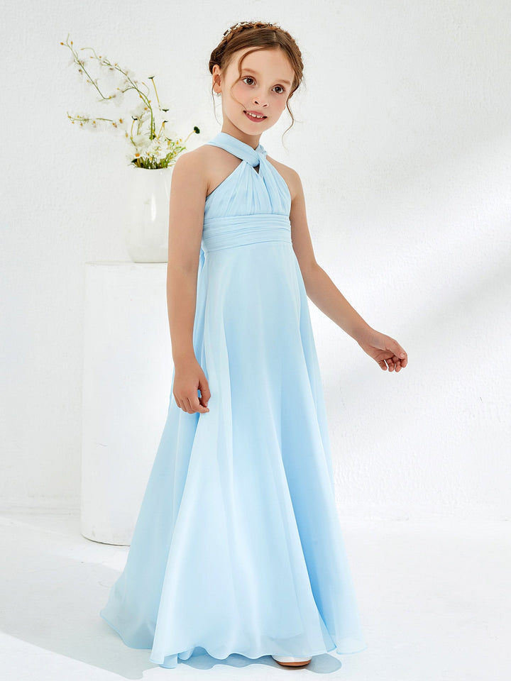 A-line Halter Neckline Sleeveless Junior Bridesmaid Dresses Sky Blue