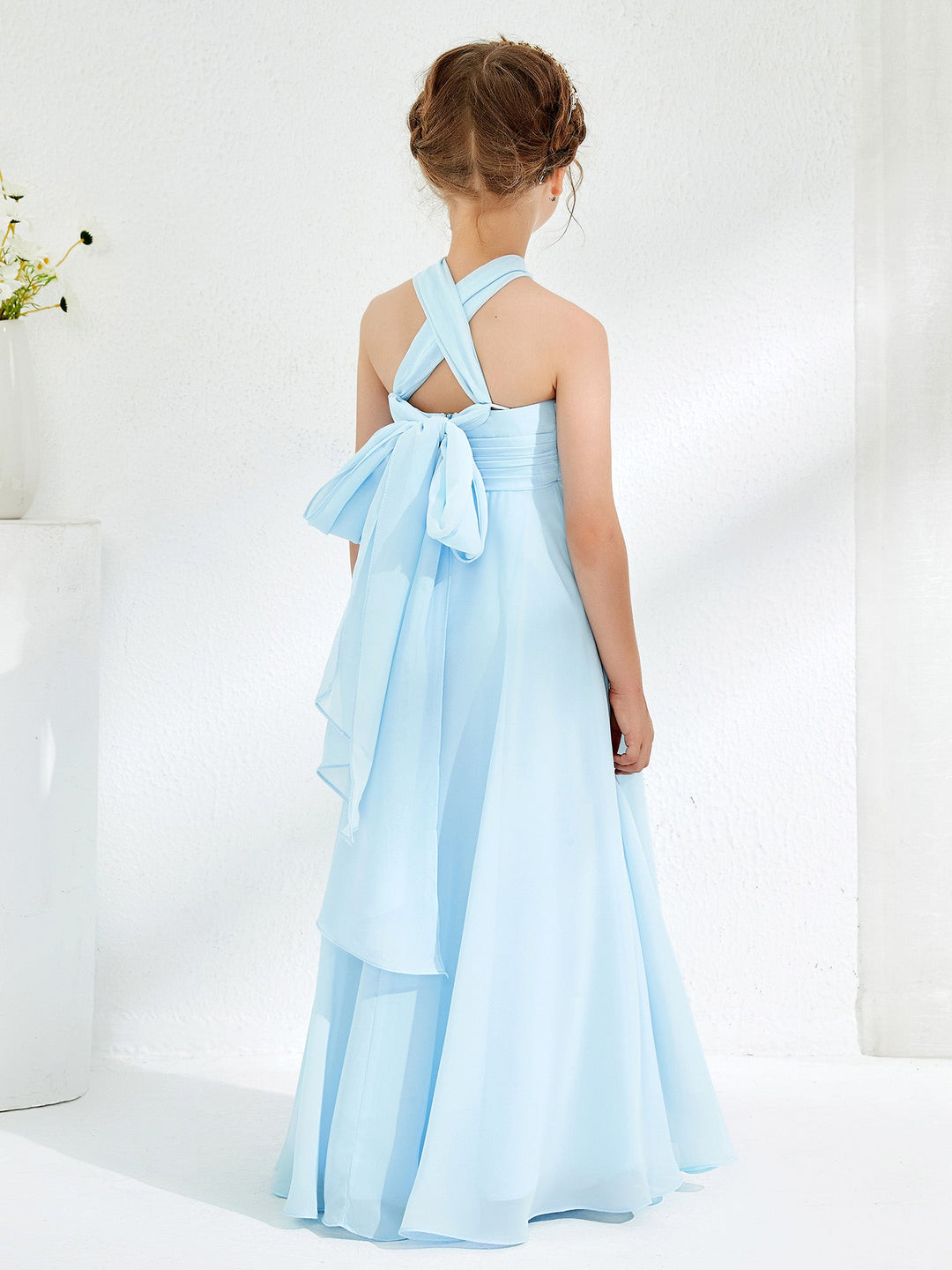 A-line Halter Neckline Sleeveless Junior Bridesmaid Dresses Sky Blue