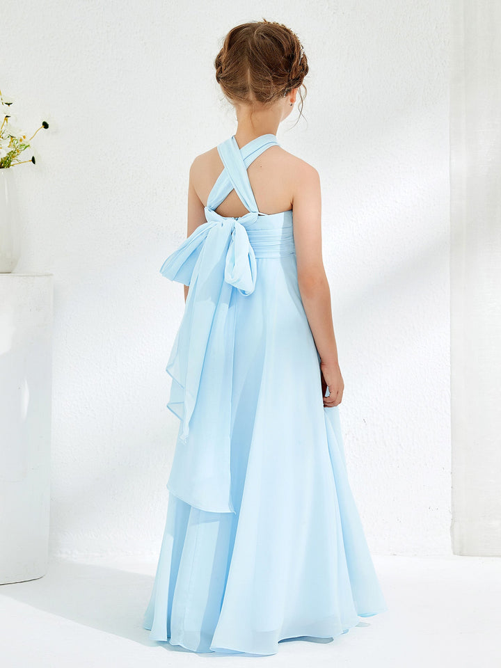 A-line Halter Neckline Sleeveless Junior Bridesmaid Dresses Sky Blue