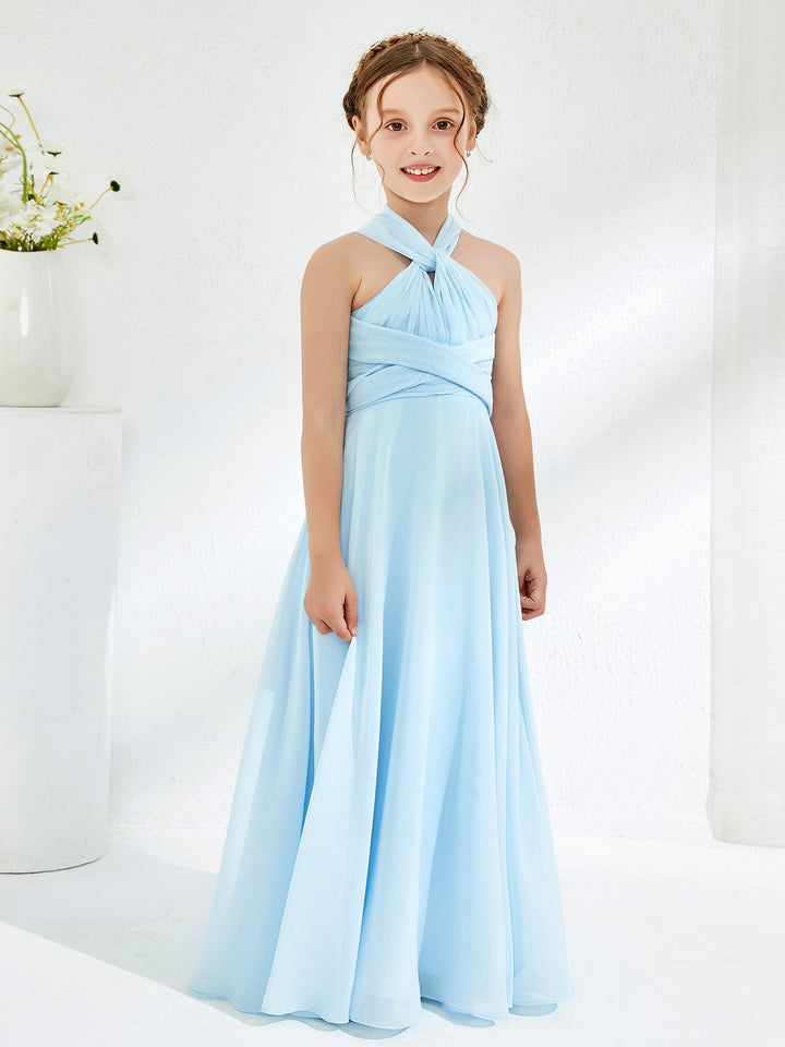 A-line Halter Neckline Sleeveless Junior Bridesmaid Dresses Sky Blue