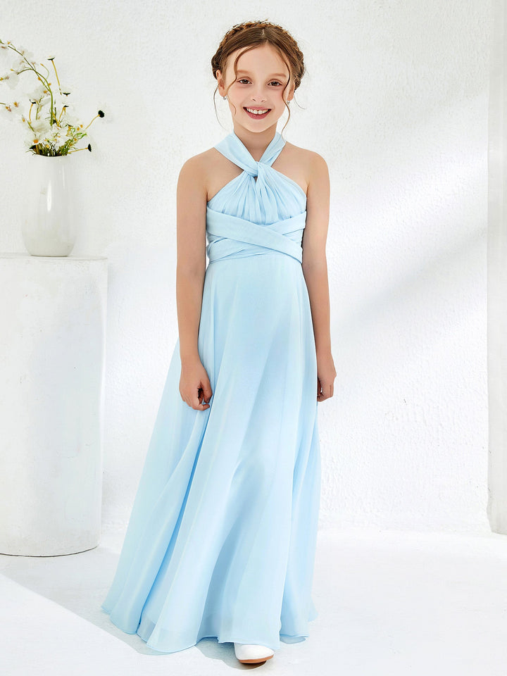 A-line Halter Neckline Sleeveless Junior Bridesmaid Dresses Sky Blue