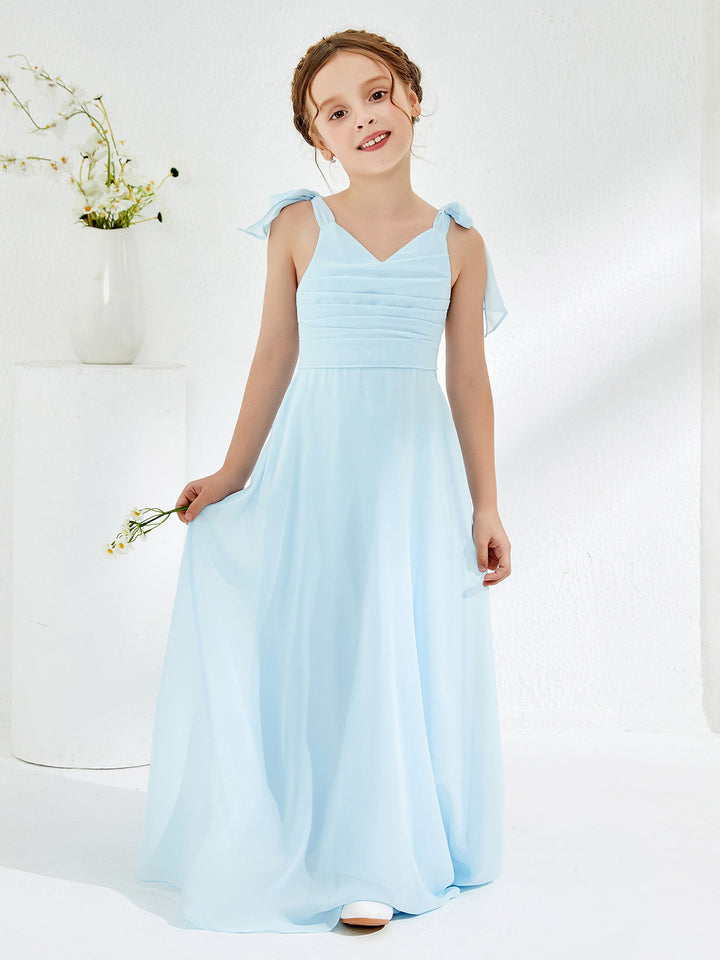 Sleeveless V-neck A-line Junior Bridesmaid Dresses Sky Blue