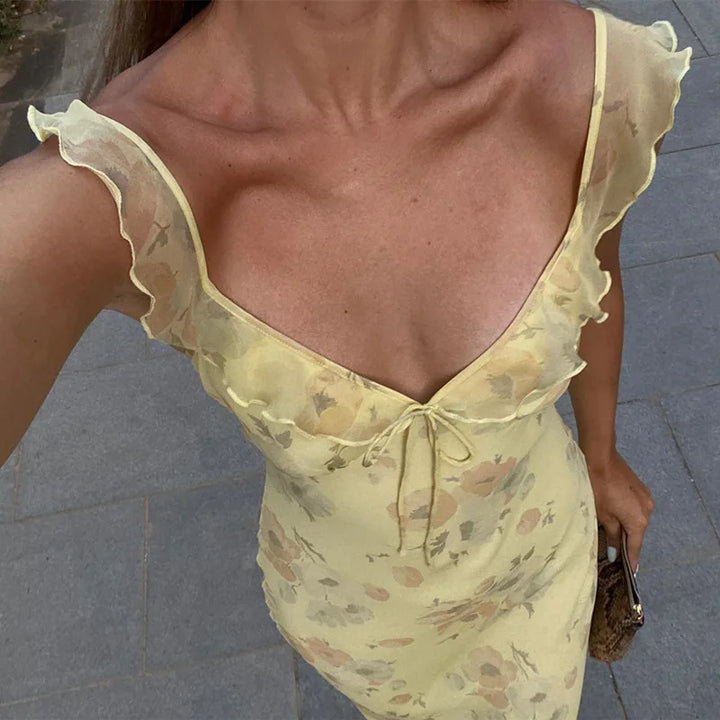 LYORAH™ | BACKLESS FLORAL PLUNGE MAXI DRESS