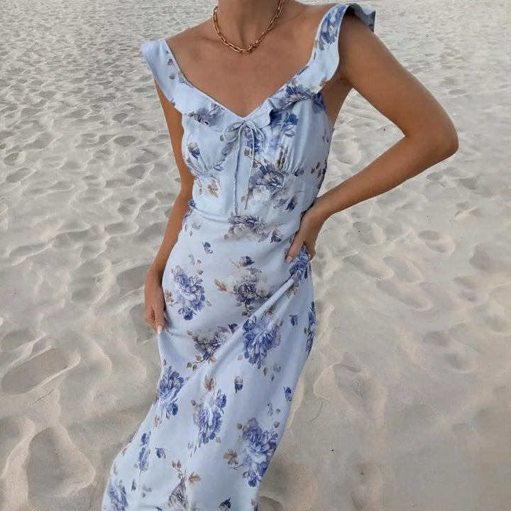 LYORAH™ | BACKLESS FLORAL PLUNGE MAXI DRESS