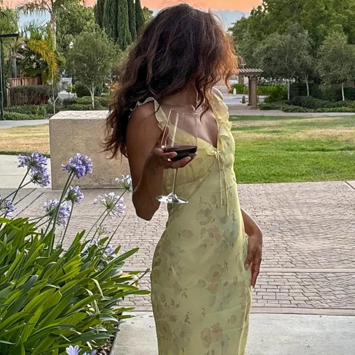 LYORAH™ | BACKLESS FLORAL PLUNGE MAXI DRESS