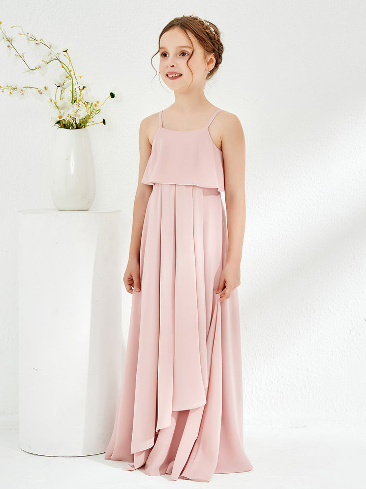 Spaghetti Strap Junior Bridesmaid Dress With Cascade Skirt Dusty Rose