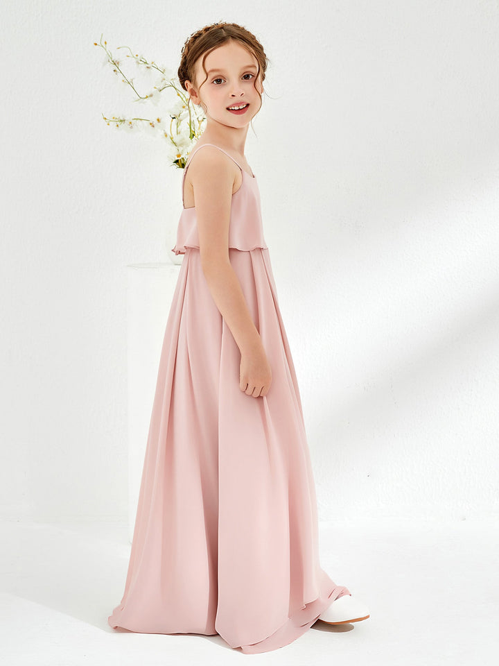 Spaghetti Strap Junior Bridesmaid Dress With Cascade Skirt Dusty Rose