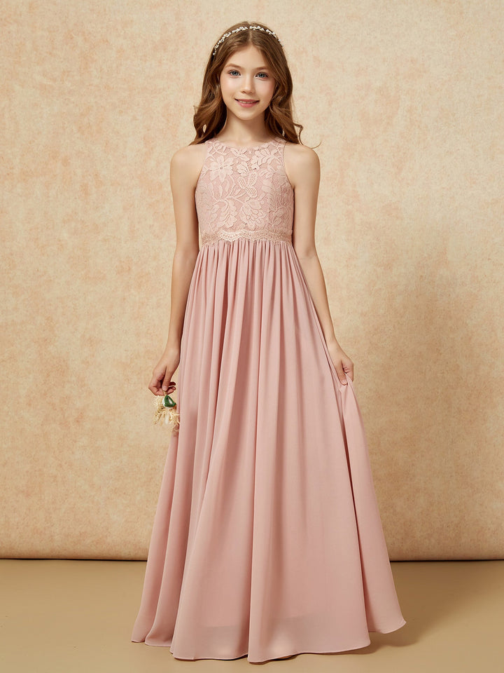 Sleeveless Lace Chiffon A-line Junior Bridesmaid Dress Dusty Rose