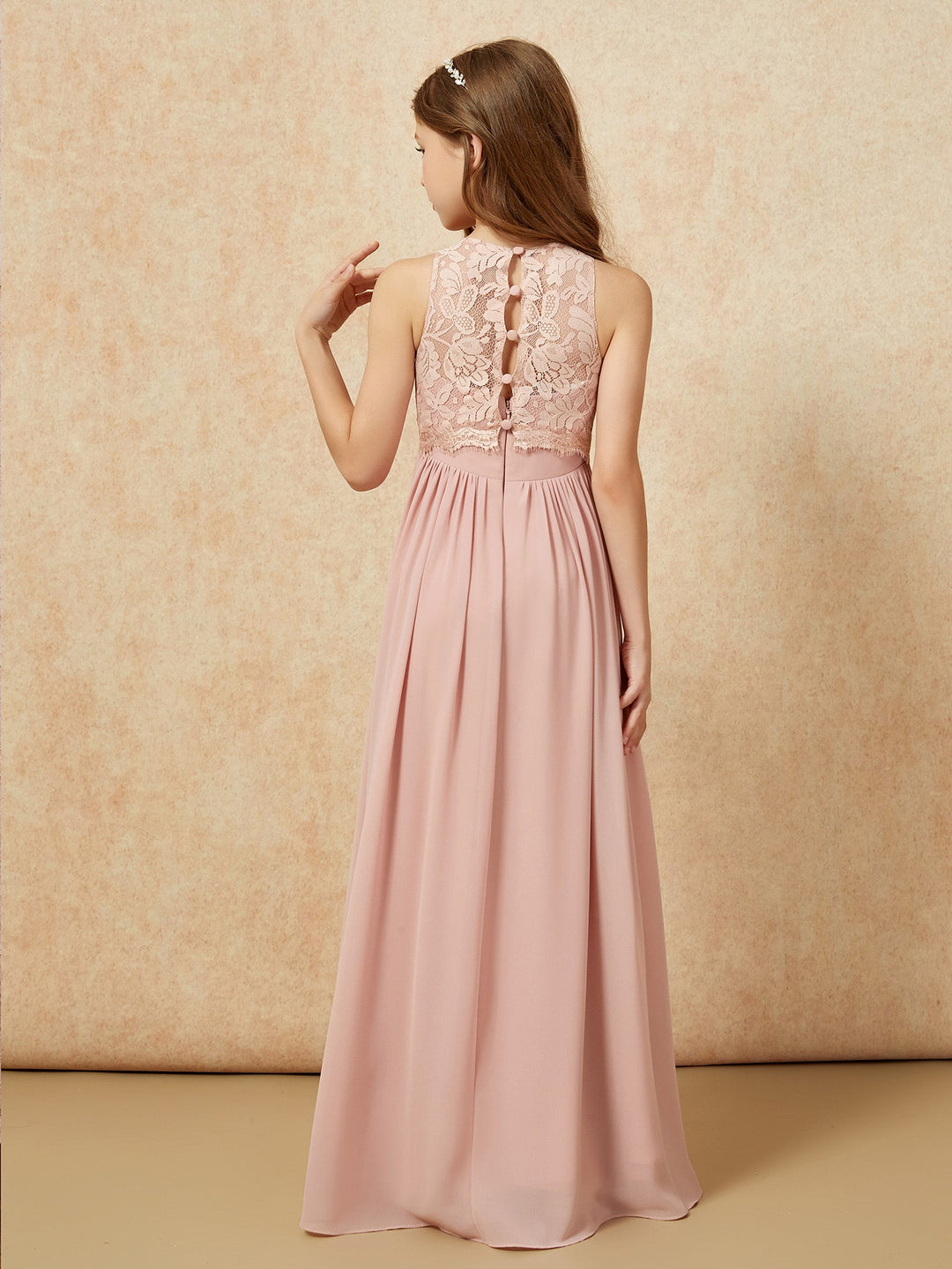 Sleeveless Lace Chiffon A-line Junior Bridesmaid Dress Dusty Rose