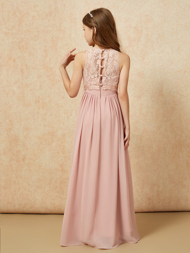 Sleeveless Lace Chiffon A-line Junior Bridesmaid Dress Dusty Rose